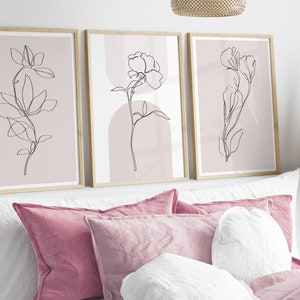 Pink Wall Art Prints in Set of 3, Botanical Wall Decor, Plant Wall Art ...