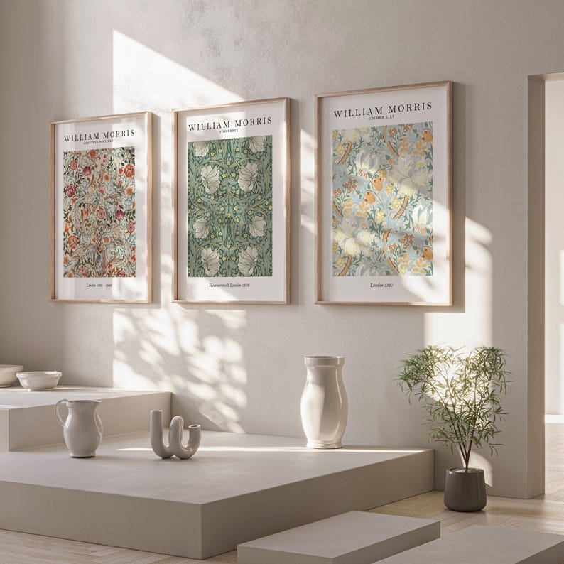 William Morris Set of 3 Art Prints, William Morris Print, William Morris Wall Art, William Morris Gallery Wall Art Prints, Exhibition Art
