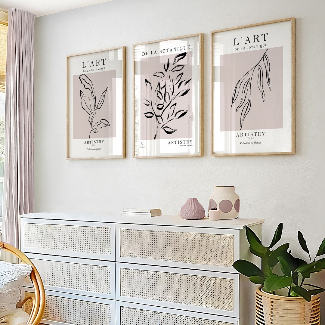Pink Wall Art Prints in a Set of 3, Botanical Wall Decor, Plant Wall ...