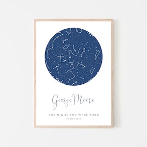 Impression carte des étoiles personnalisée, nuit de votre naissance, cadeau pour nouveau-né, étoiles dans le ciel nocturne, impressions chambre de fille, impression chambre de garçons, décoration de chambre d'enfant