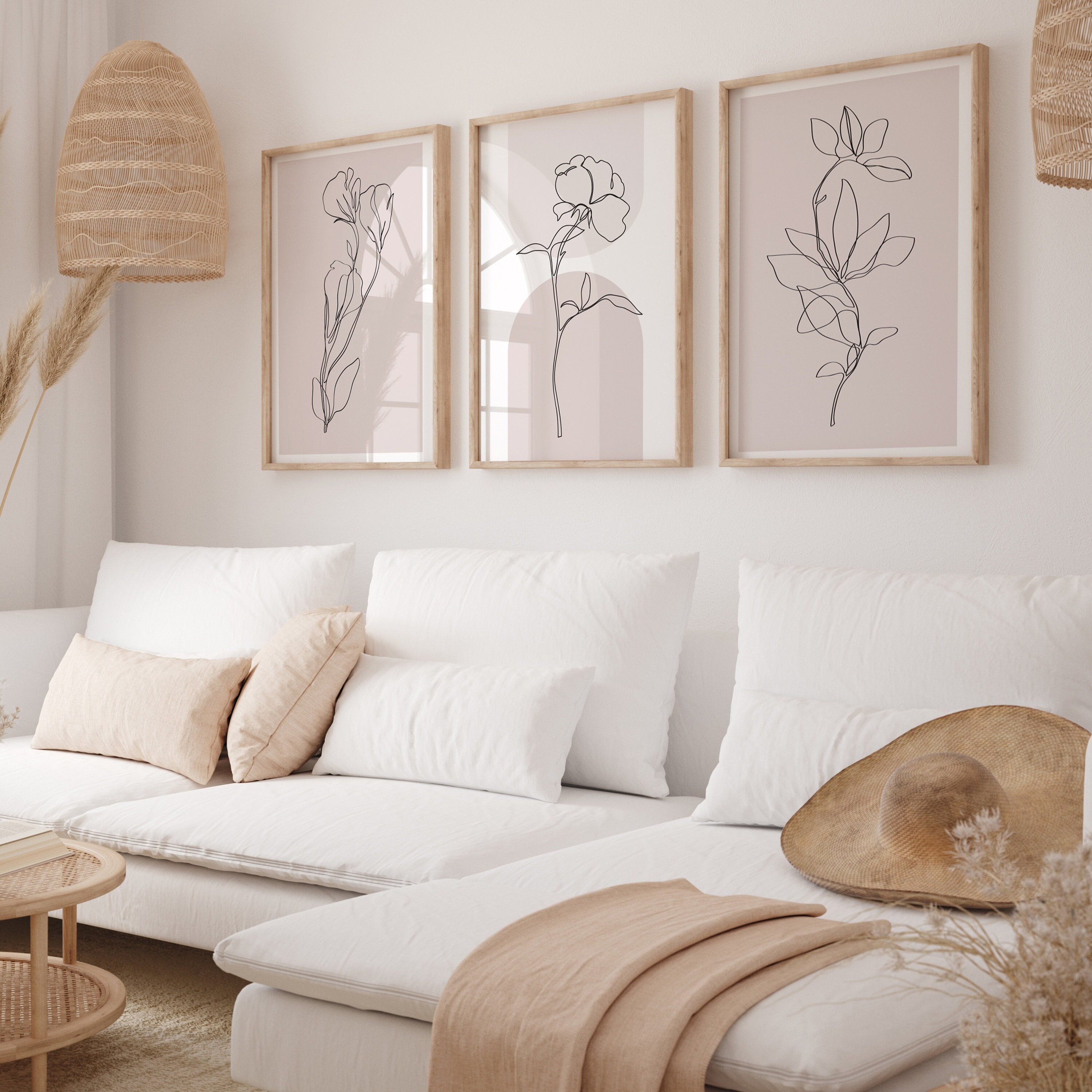 Pink Wall Art Prints in Set of 3, Botanical Wall Decor, Plant Wall Art ...