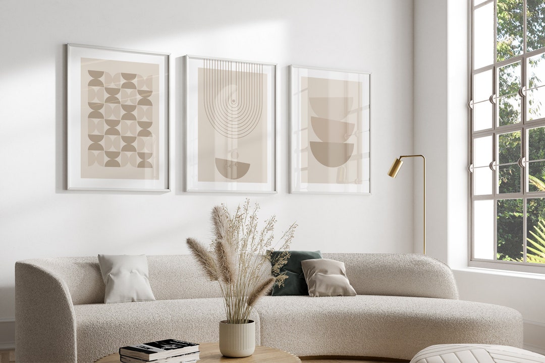 Beige Wall Art Prints in Set of 3, Minimalist Style Neutral Colours ...