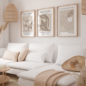 Beige Henri Matisse Wall Art Set of 3 Prints, Neutral Home Decor, Brown ...