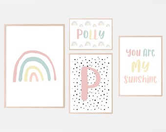 Personalized Rainbow Nursery Prints: Set of 4, Children's Wall Art