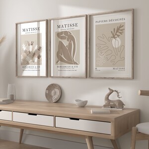 Beige Henri Matisse Wall Art Set of 3 Prints, Neutral Home Decor, Brown ...