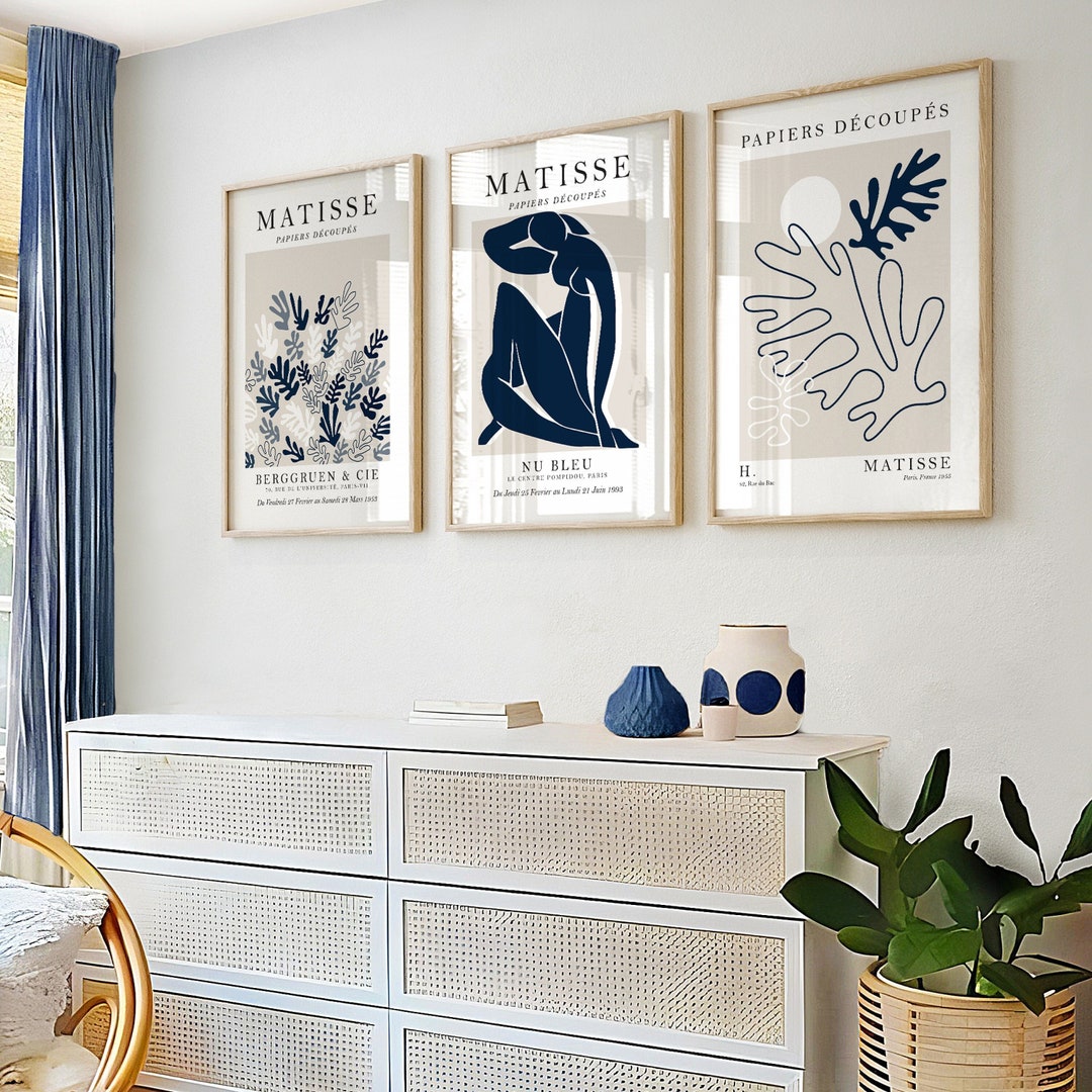 Matisse Print, Navy Henri Matisse Wall Art, Set of 3 Prints, Blue ...