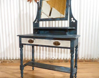 Beautiful distressed shabby chic dressing table white and blue