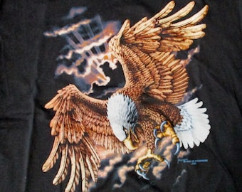 Vintage  black t shirt eagle print made in usa  1993 jrs enterprises size : large & x-large new without tags frontprint made in usa