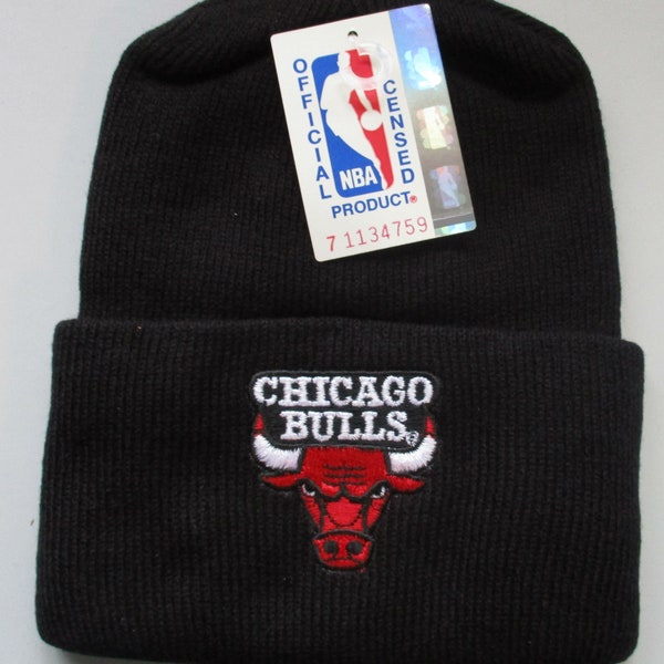 Bonnet noir vintage des Chicago Bulls de basket-ball NBA avec étiquette fabriqué aux États-Unis