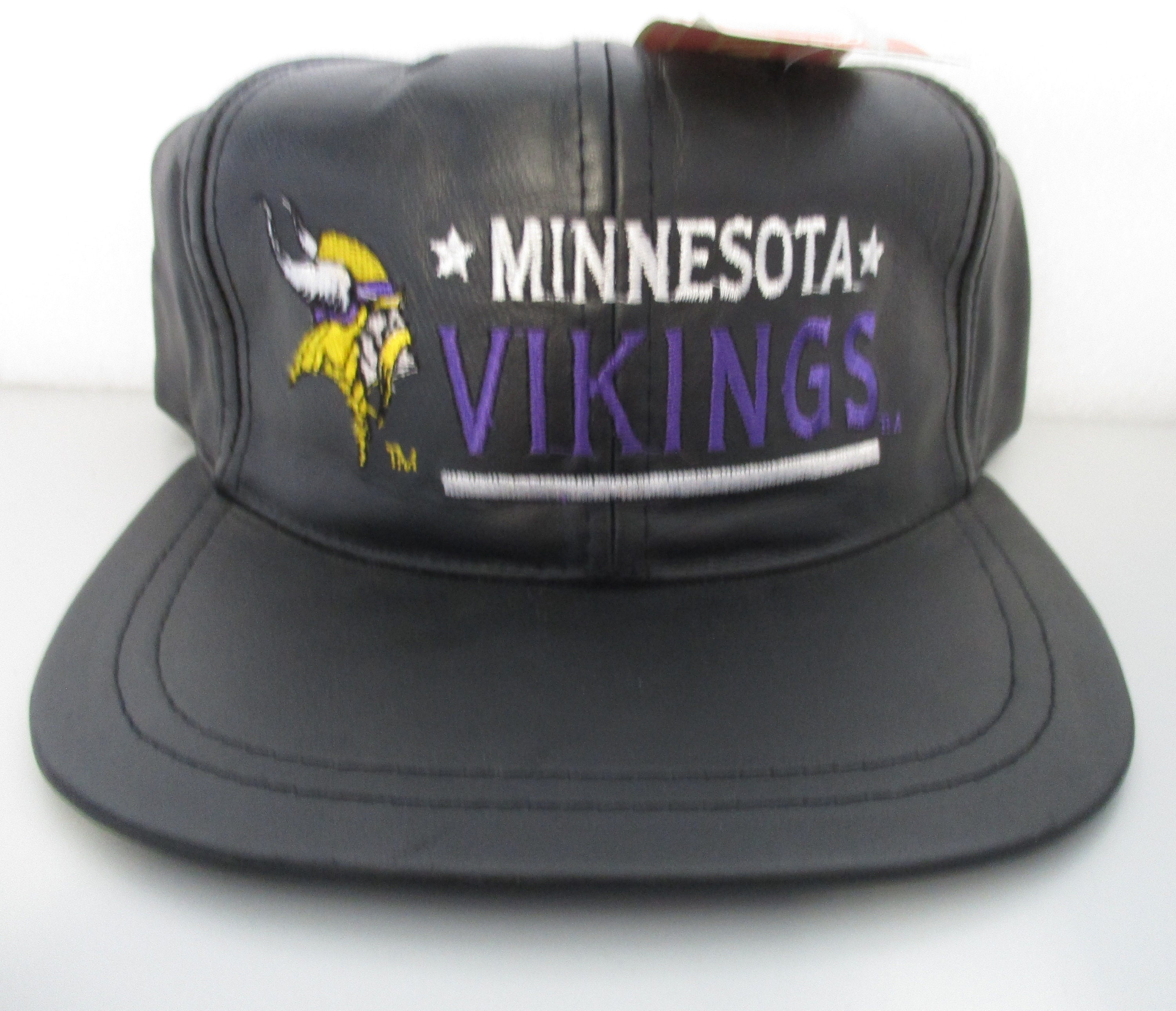 Minnesota Vikings Nfl Football Black Leather Velcro Strapback 