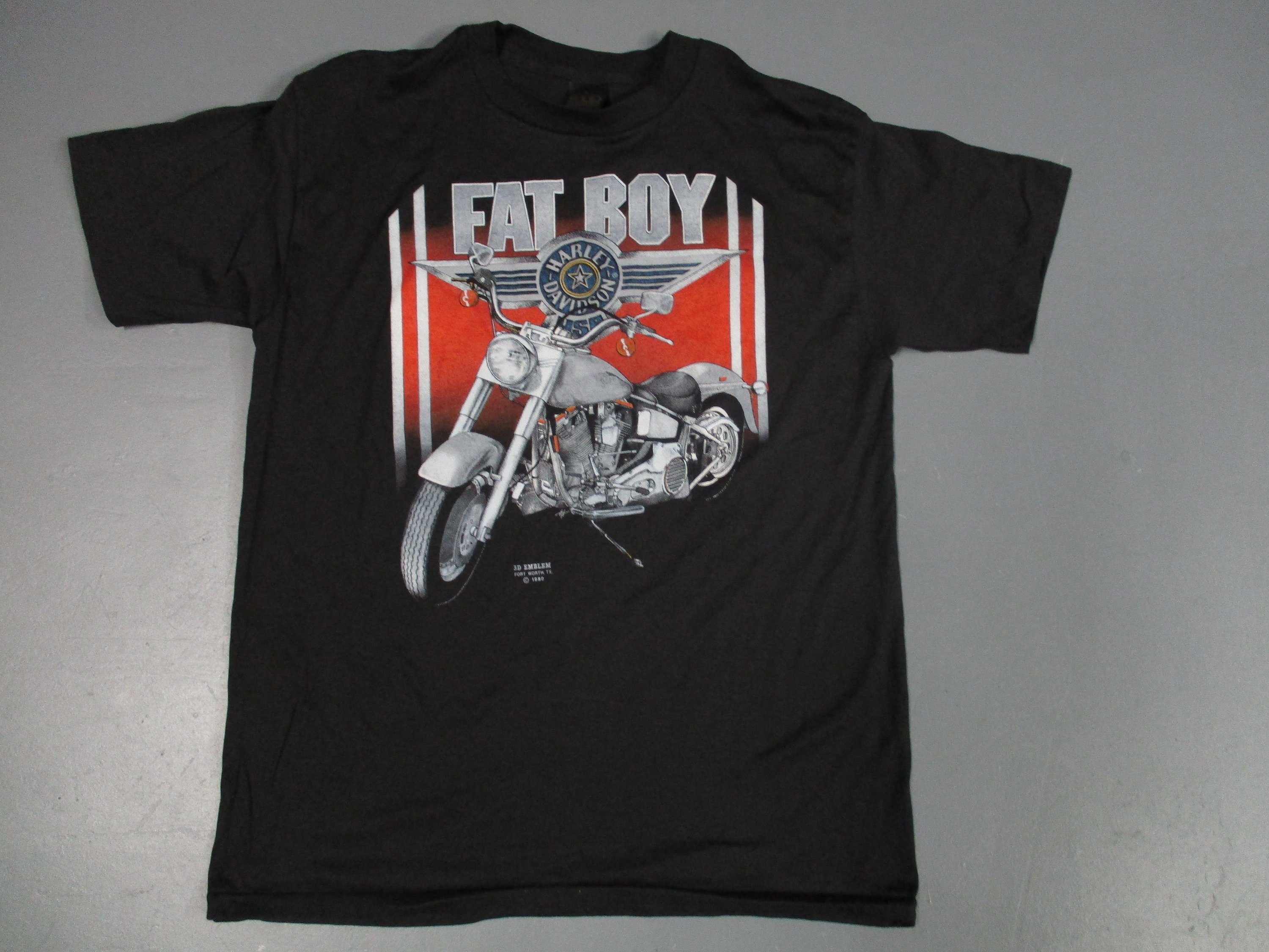 3D Emblem Vintage Harley Davidson black t-shirt Fat Boy made | Etsy