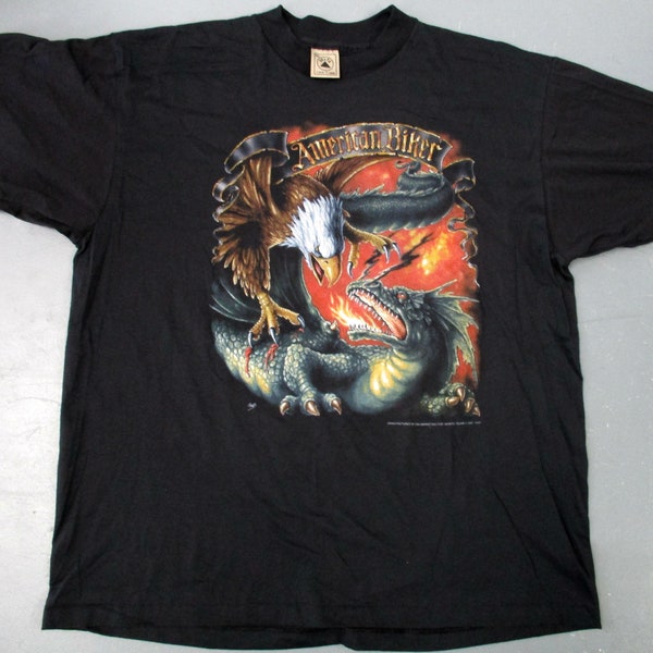 Vintage American Biker zwart t-shirt Eagle Dragon door CMJ 1992 Forth Worth Texas maat: X-groot gemaakt in de VS