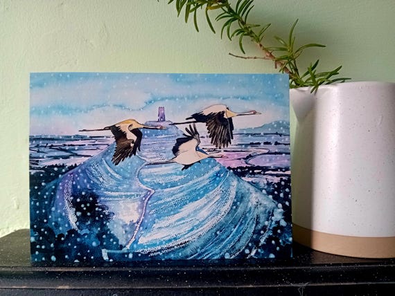 Snow Cranes Greetings Card