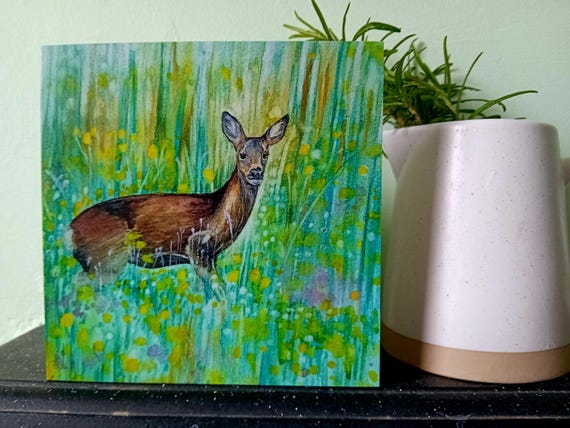 Deer in a Flower Meadow Greetings Card