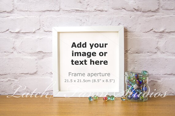 Mock Up Frame White Box Square Marbles Jar Toy