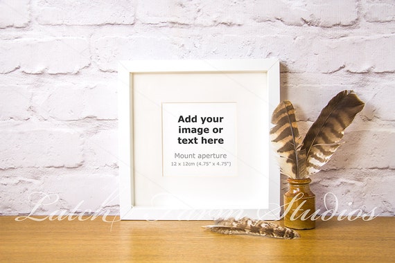 Mockup Frame Feathers Ink Pot White Square Box 12