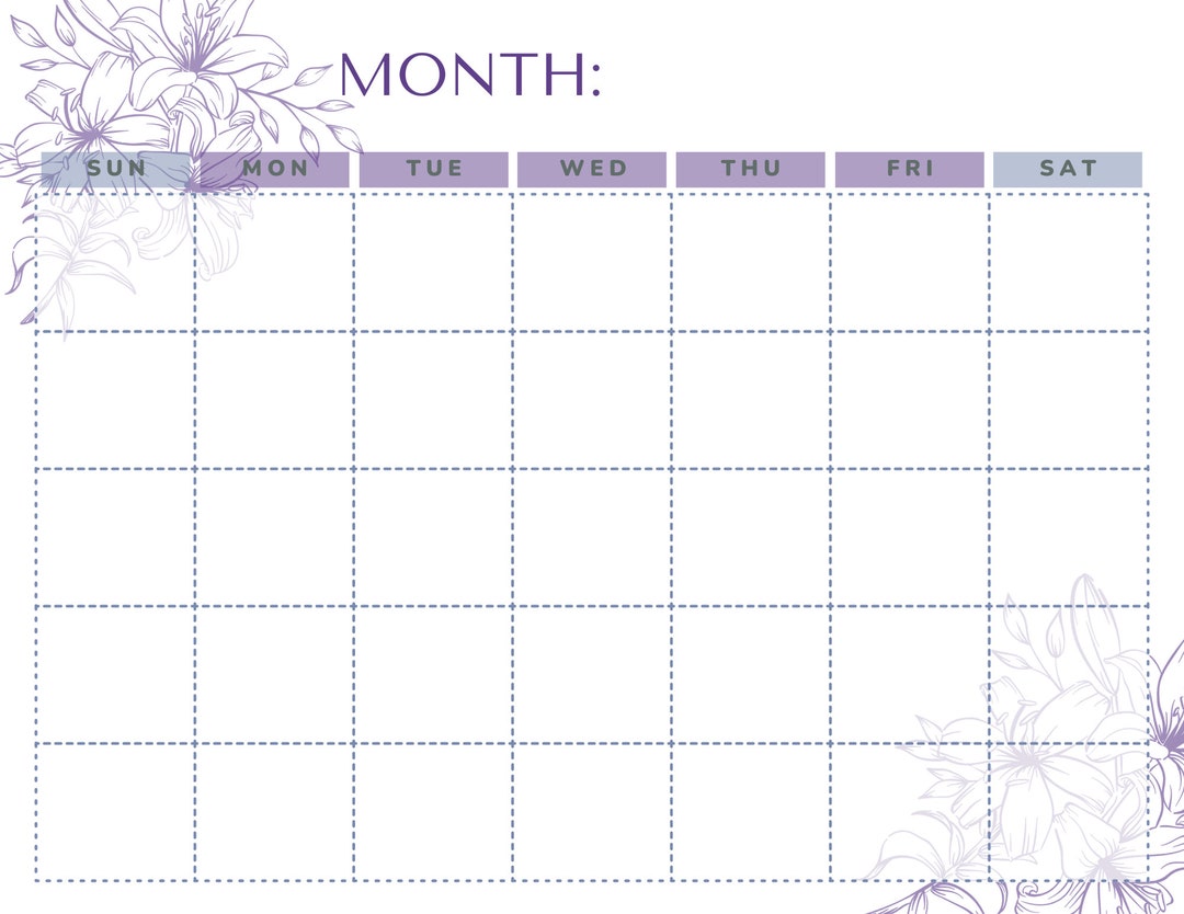 Blank Calender Printable Calenderblank Calendarmonthly - Etsy