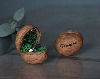 Walnut Shell Ring Box: Rustic Proposal, Wedding Keepsake, Small object. Big moment