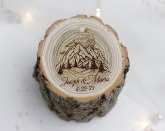 Caja de anillo personalizada de madera natural, cajas de anillo de madera, cajas de anillo de boda, portador de anillo, decoración de boda de madera, caja de anillo de boda al aire libre