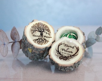 Personalized Rustic Wood Ring Box: Tree Stump Wedding Ring Holder
