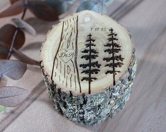 Rustic Acacia Wood Ring Box, Personalized Wedding Ring Holder