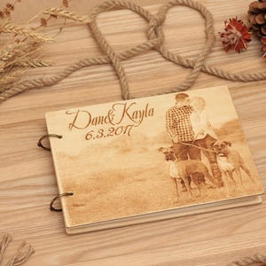 Engraved Wood Photo Album: Personalized Wedding Guestbook