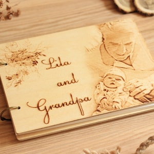 Photo Album, Grandpa Gift,gift grandmother,Personalized baby book, wood engraved book, album photo naissance, guest book baptism/christening