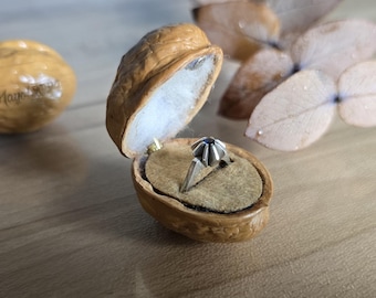 Handmade Walnut Shell Ring Box: Eco Friendly Engagement Ring Holder
