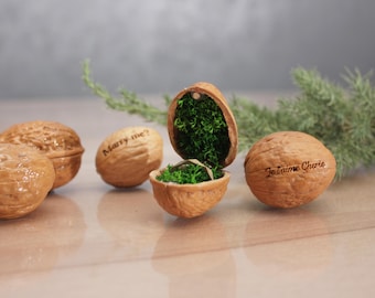 Walnut Shell Ring Box: Rustic Proposal, Wedding Keepsake