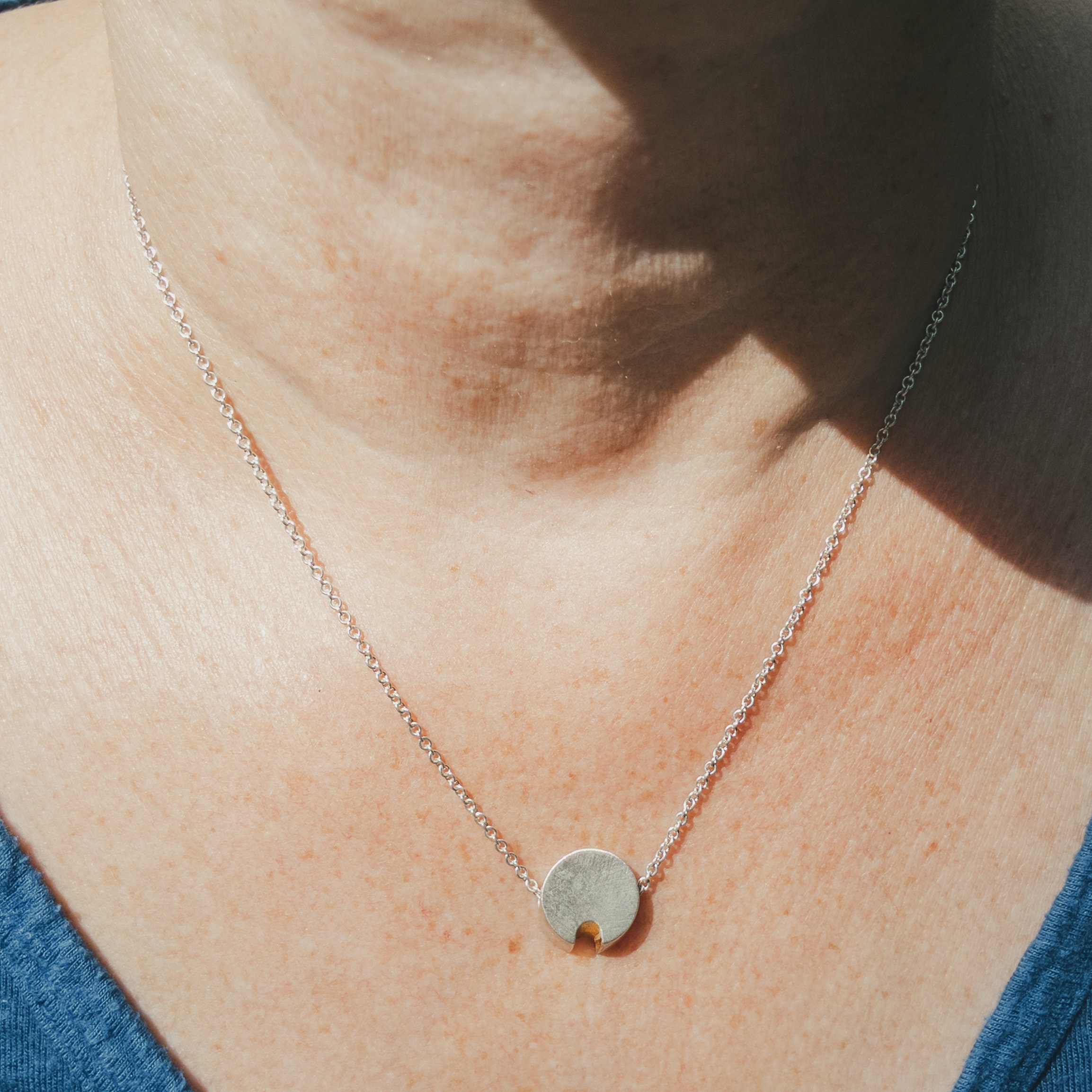 Minimal solid sterling silver slide necklace with 23K gold Etsy