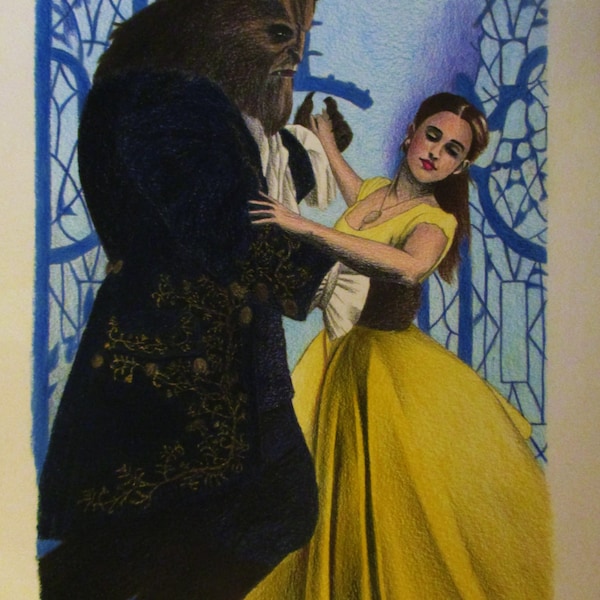 Beauty and The Beast PRINT, Illustration, Disney, Disney Princess, Wall Print, Colored Pencil, Art Print, Pencil Drawing, Emma Watson