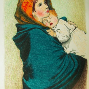 Madonna of the Streets PRINT, Illustration, Art Print, Pencil Drawing, Pencil Sketch, Wall Print, Home Decor, Colored Pencil