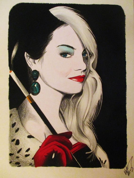 Emma Stone as Cruella DeVille PRINT Illustration Art Pencil | Etsy