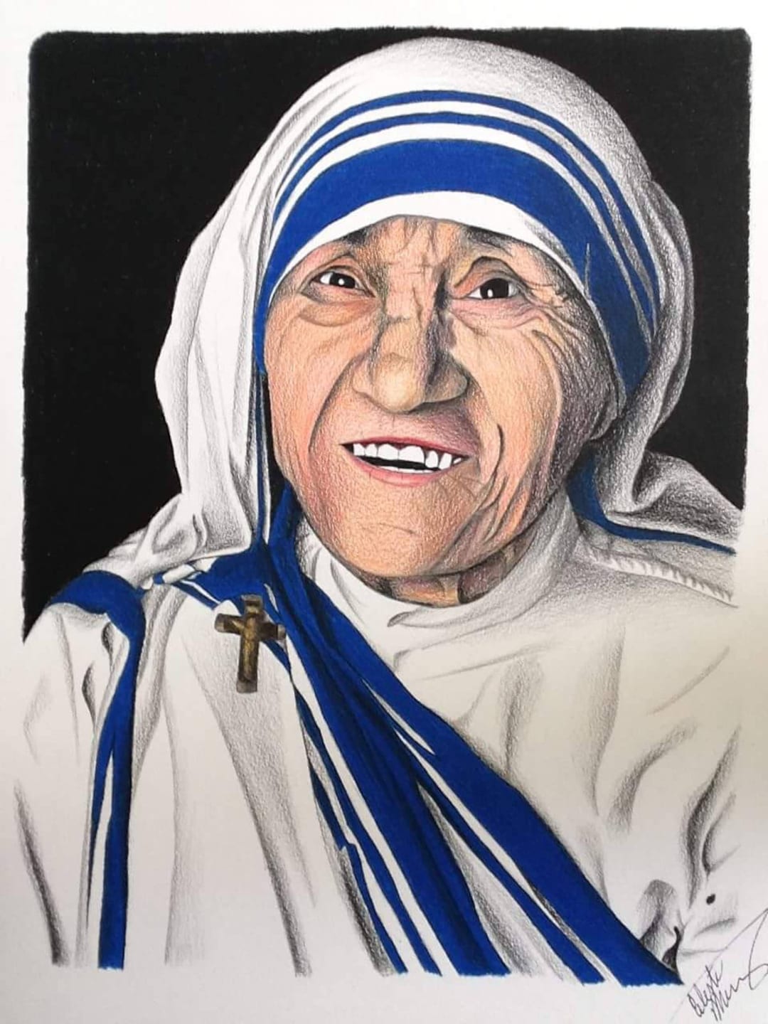 Mother Teresa Pen Drawing Art Print by DeMoose Art | Society6