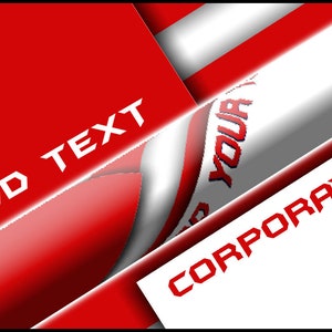 May include: Abstract design with red and white geometric shapes. The text "ADD TEXT" is in white on a red background. The text "YOUR CORPORATE" is in red on a white background.