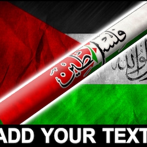 May include: A red, white, and green flag with Arabic text. The flag is folded in half, with the red side on top and the white side on the bottom. The green side is visible in the background. The Arabic text is in black and reads "Palestine" and "Allah is Great".