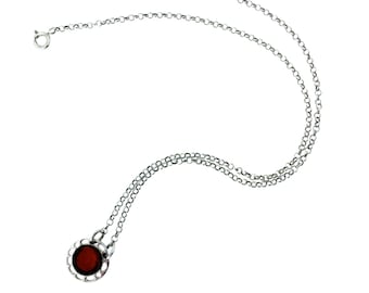 Sterling Silver Baltic Cherry Amber Pendant Necklace