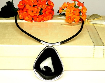 Black Baltic Amber Sterling Silver Necklace, Gemstone Pendant