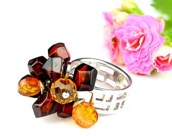 Anillo Swarovski de ámbar de diseño moderno, anillo fino de ámbar y plata, anillo de ámbar de piezas pequeñas, anillo de ámbar de color, joyería de anillo de ámbar de diseño moderno