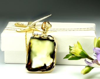 Unique Baltic Amber Pendant, Solid Amber Stone Pendant,Amber Gold Plated Sterling Silver Pendant,Amber Pendant For Her,Amber Pendant Jewelry