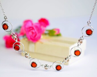 Cherry Red Amber Necklace, Amber Circle Necklace For Women,Silver Circle With Amber,Small Amber Circle  Necklace,Amber Necklace With Zircons