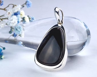 Black Amber Stone Pendant, Sterling Silver And Amber Gemstone Pendant,Baltic Amber Drop,Handmade Amber Pendant for Her,Black Amber Jewellery