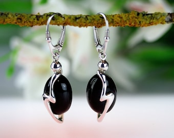 Black Amber Stone Earrings,Amber And Silver Drop Earrings,Black Amber Dangle Earrings,Oval Black Amber Earrings,Baltic Amber Dangle Earrings