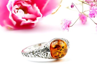 Baltische Amber Statement Ring, Kleine Amber Ring, Moderne Amber & Zilveren Ring, Delicate Amber Ring, Amber Sieraden, Baltische Amber Sieraden, Ring Gift