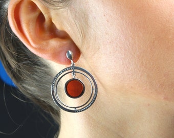 Sterling Silver Baltic Amber Round Dangle Earrings