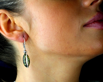 Amber Earrings,Green Amber Earrings,Amber Dangle Earrings,Amber Earrings For Woman,Genuine Green Baltic Amber Earrings,Amber Silver Earrings