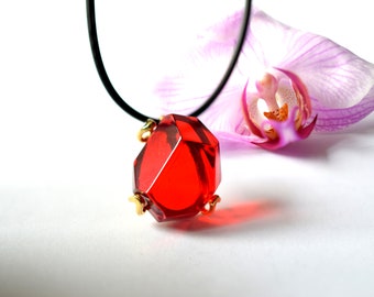 Gold Plated Red Baltic Amber Pendant, Sterling Silver Necklace