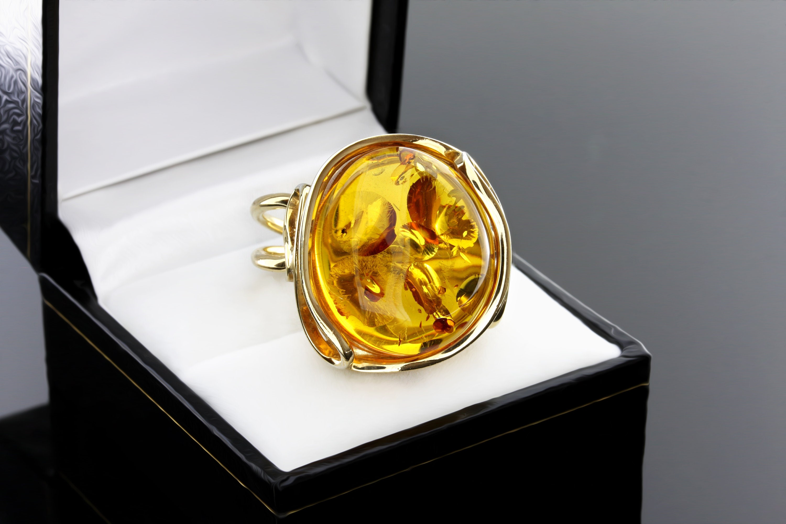 Gold Amber Ring, Adjustable Ring, Large Stone Rings For Women, Large