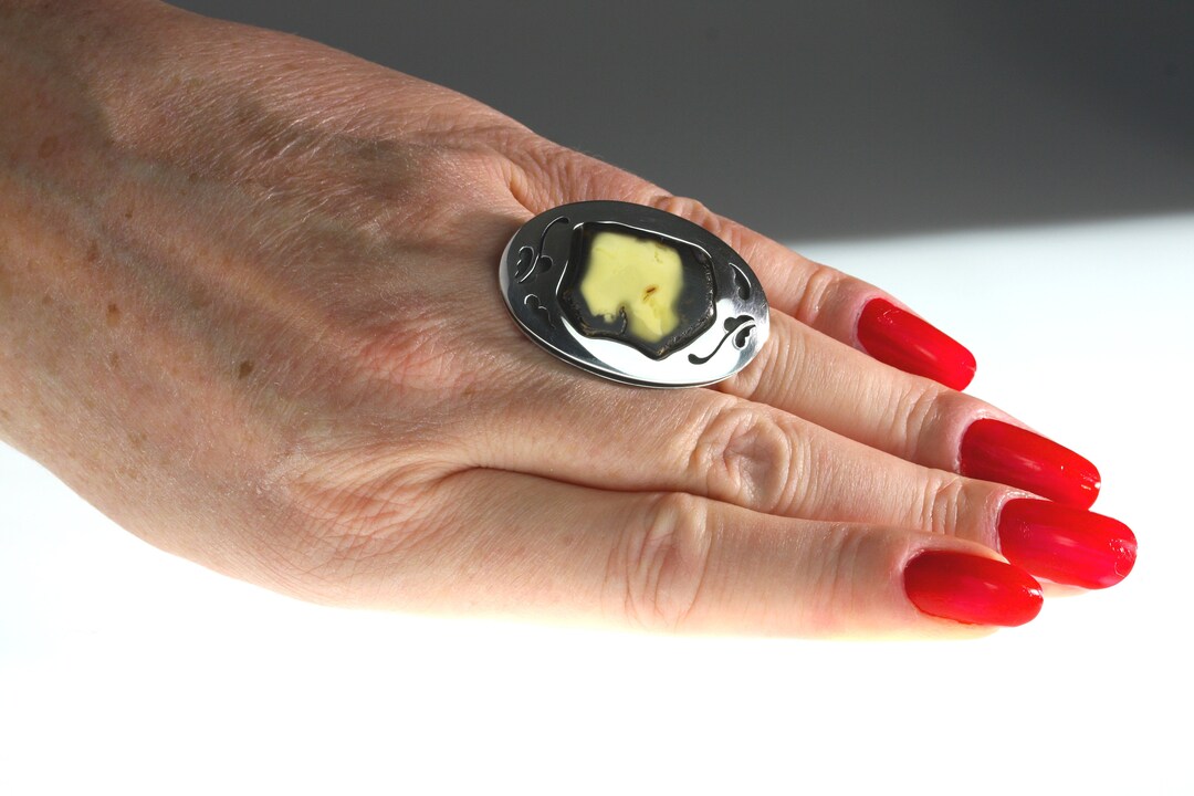 Amber Oval Stone Ring main image 1
