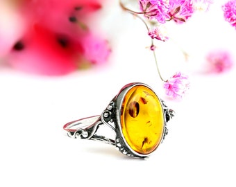 Orange Baltic Amber Ring,Elegant Amber Ring,Sterling Silver And Amber Stone Ring,Natural Amber Ring,Amber Statement Ring,Baltic Ring Jewelry